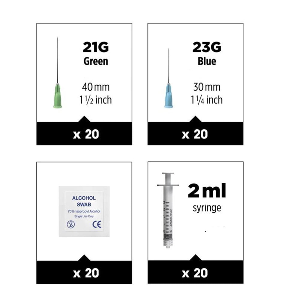 20 Week Injection Cycle Pack (Syringes + Blue Needles + Swabs) - Medbasic