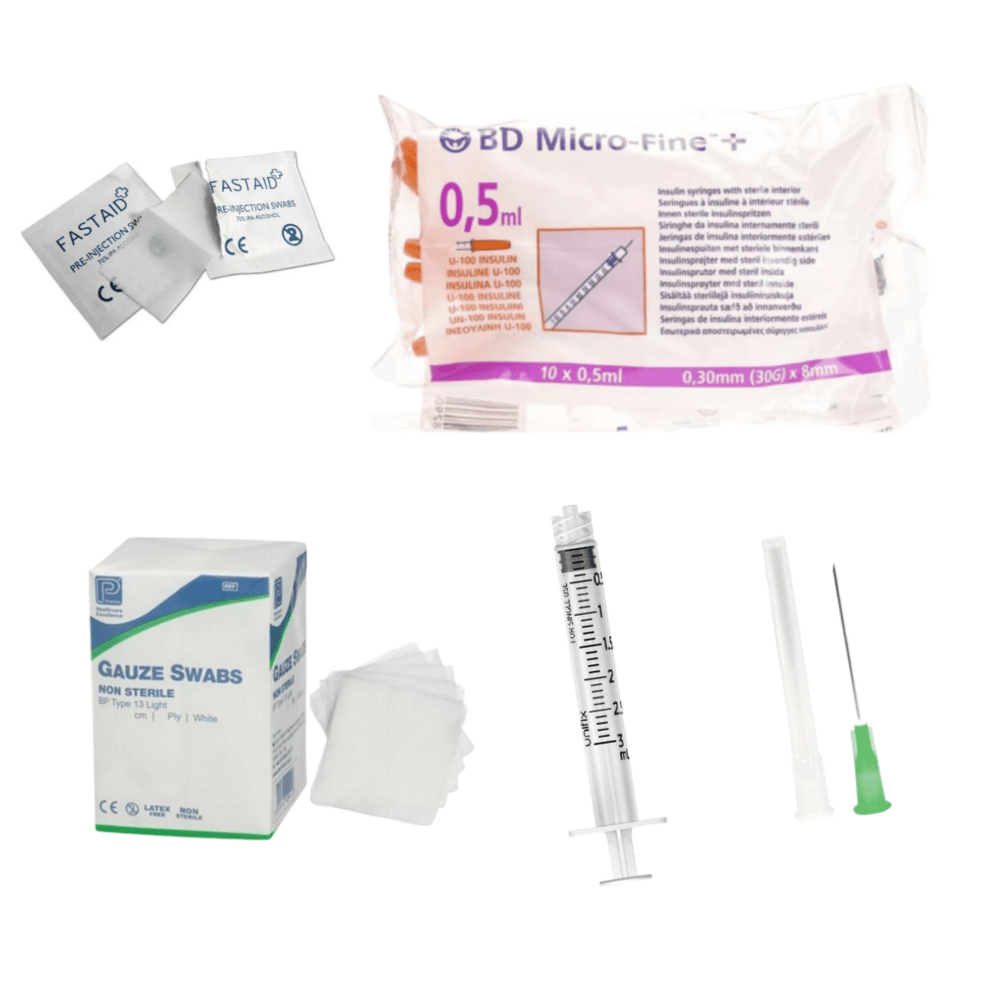 B12 Injection Kit: Syringes & Needles & Alcohol Wipes - Medbasic