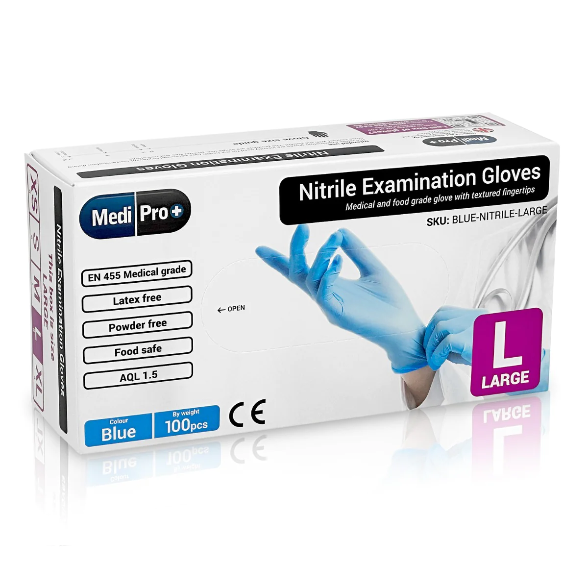 Blue Nitrile Gloves Medical Grade Cat III PPE Large x 100 Medbasic
