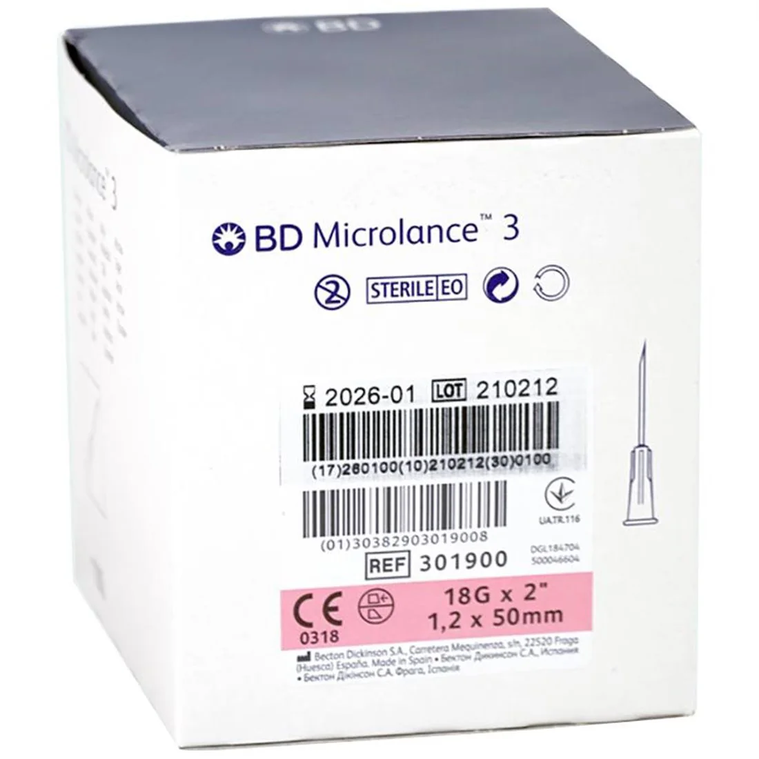 18G Pink 2 Inch (50mm) BD Microlance Needles - Medbasic