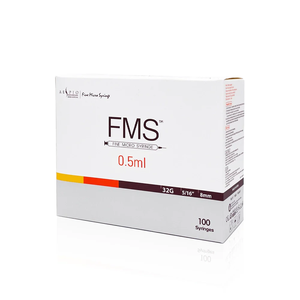fms fine micro syringe 32g 0.5ml 8mm medbasic medical supplies (1) FMS Fine Micro Syringe 32G 8mm 0.5ml - Image 1