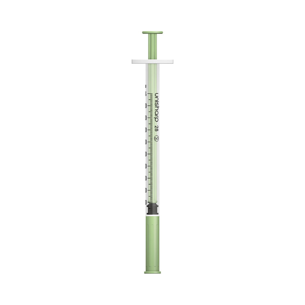 Unisharp 1mL 28G Fixed Needle Syringe Mint 1 1