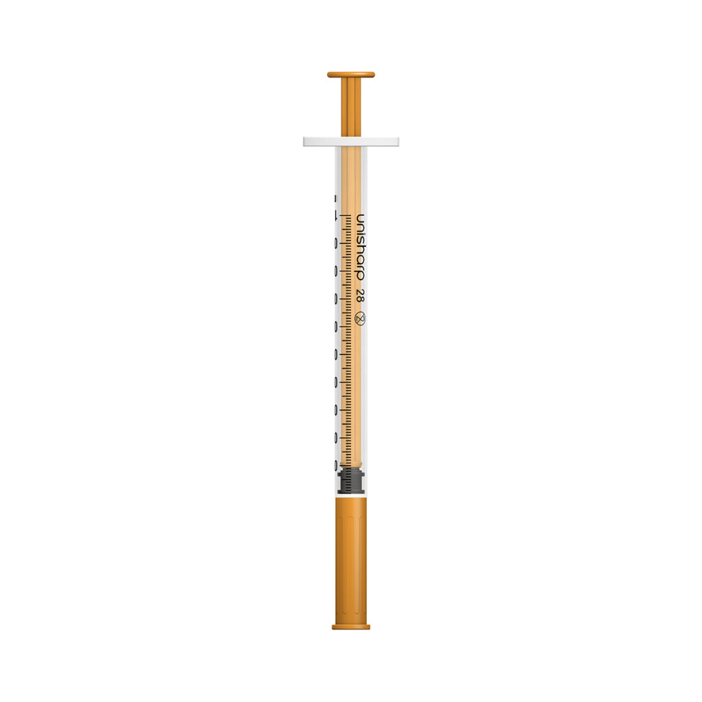 Unisharp 1mL 28G Fixed Needle Syringe Orange