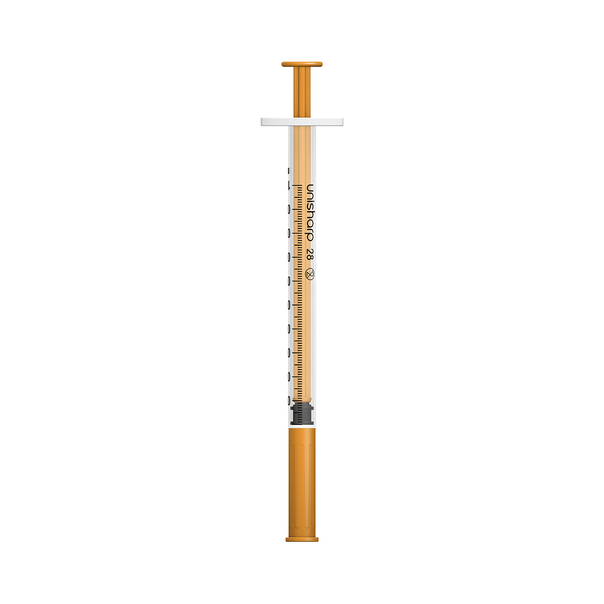 USF 1ml webshop syringes 2024 Unisharp 1ml 28G fixed needle syringe: Orange - Image 1