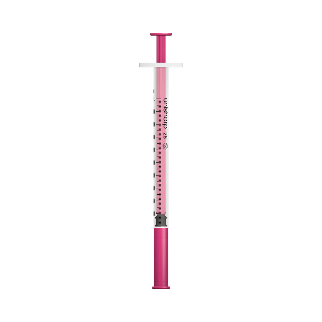 Unisharp 1mL 28G Fixed Needle Syringe Pink