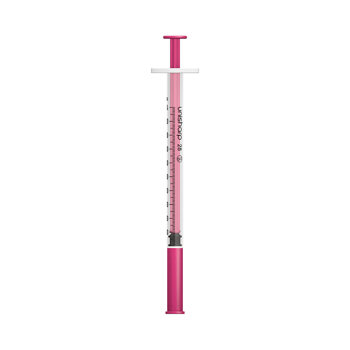 USF 1ml webshop syringes 2024 Unisharp 1ml 28G fixed needle syringe: Pink - Image 1