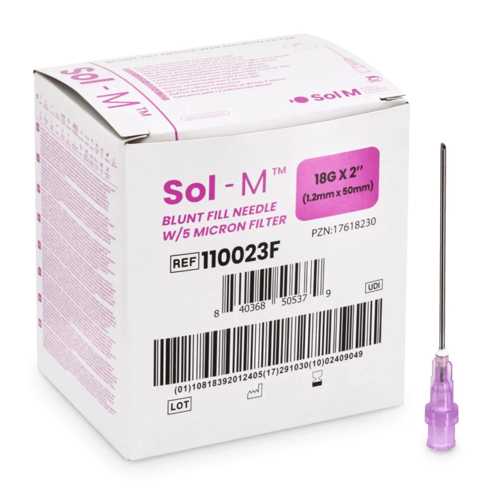 sol-m blunt needle with filter 5 micron SOL-M Blunt Fill Needle with Filter 18G X 2'' (50mm) - Image 1
